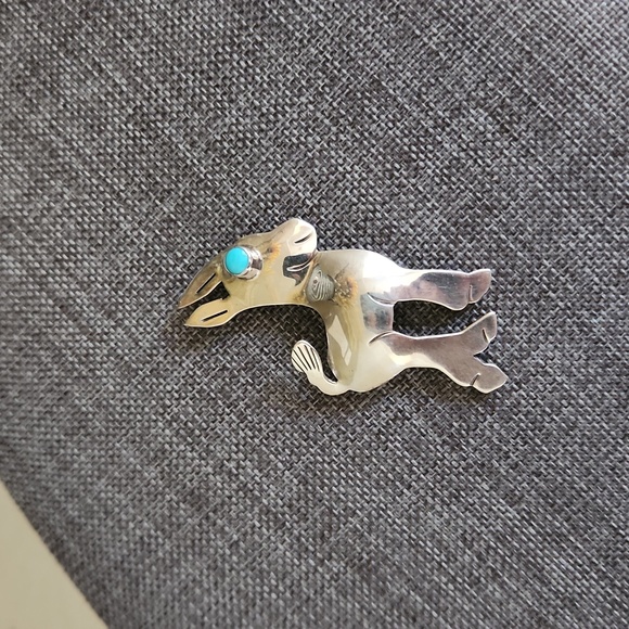 Adorable Native American Navajo Handmade Turquoise & Sterling Burro Brooch ♥️🫏 - Picture 13 of 13